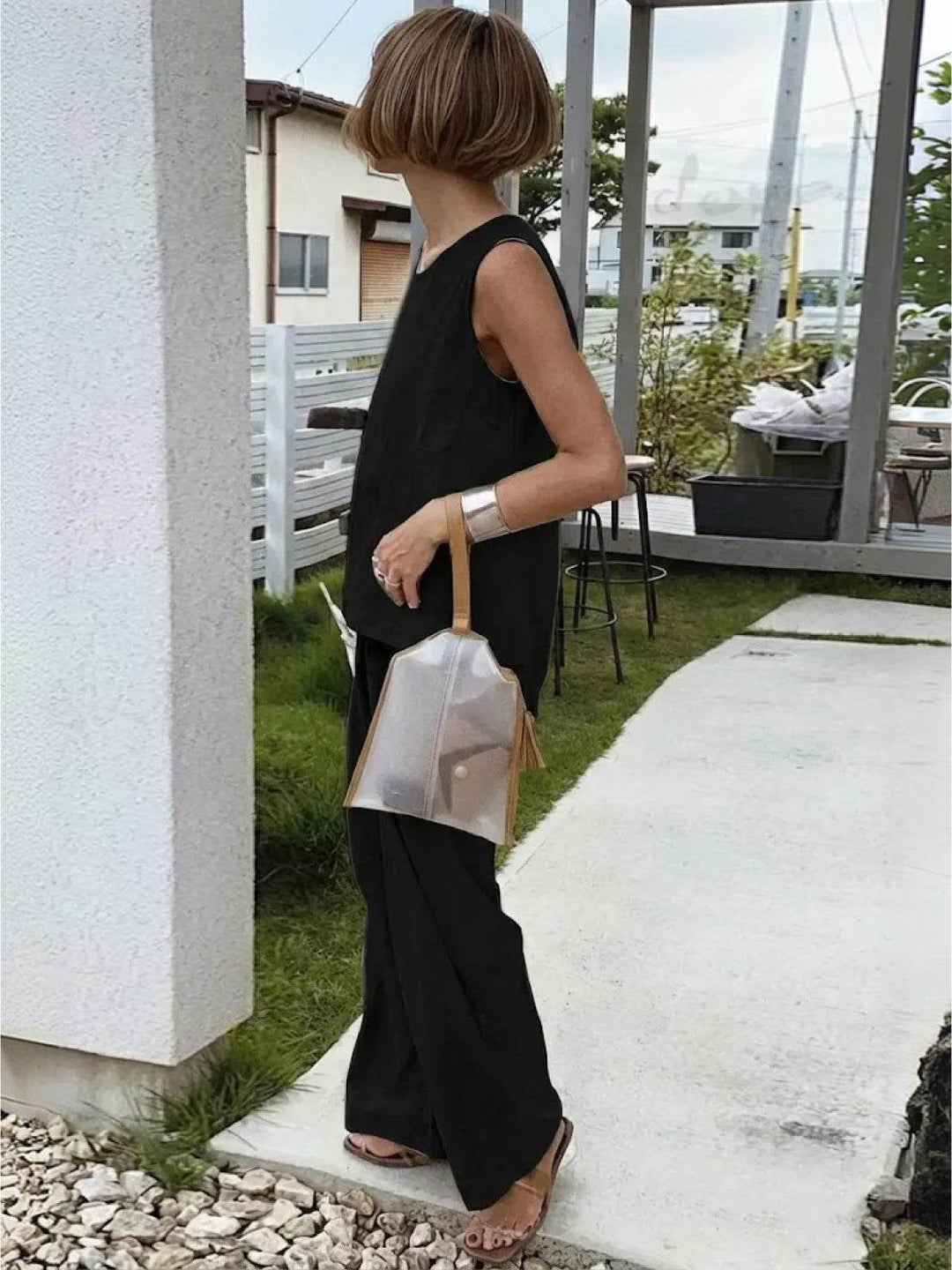 Olasima | Damen set Ärmellos Top und Weithose Zweiteiler