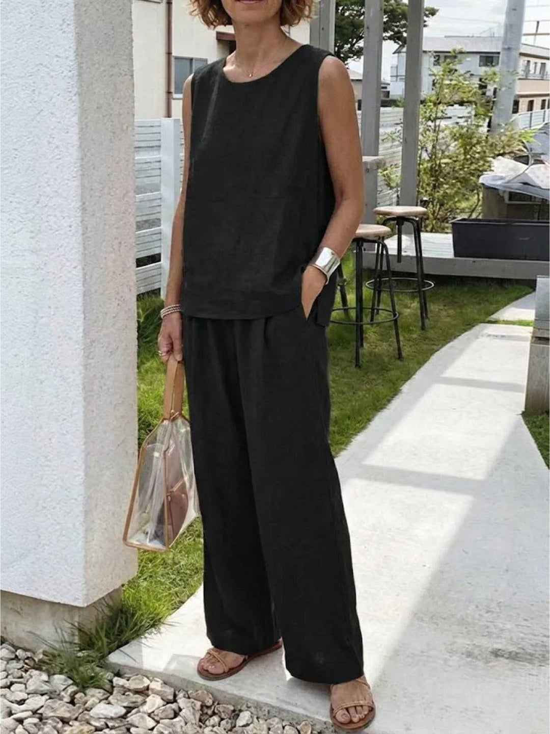 Olasima | Damen set Ärmellos Top und Weithose Zweiteiler