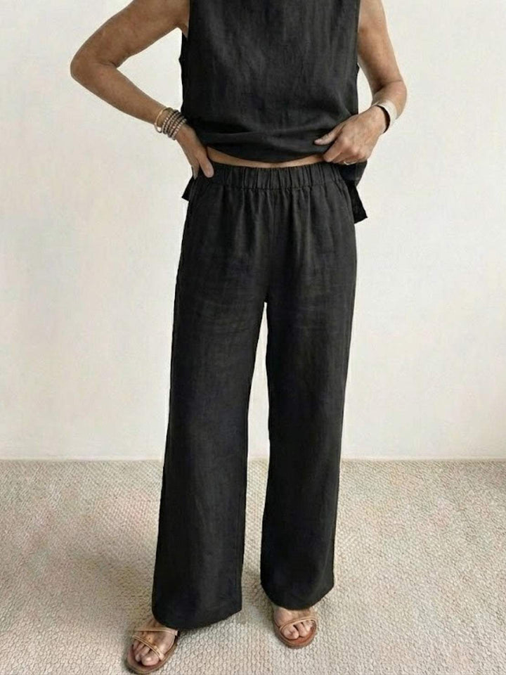 Olasima | Damen set Ärmellos Top und Weithose Zweiteiler
