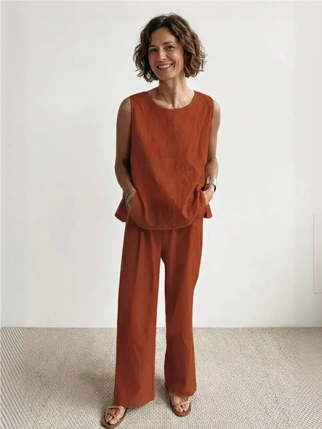 Olasima | Damen set Ärmellos Top und Weithose Zweiteiler