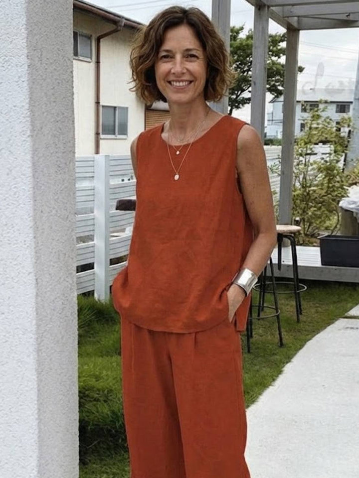Olasima | Damen set Ärmellos Top und Weithose Zweiteiler
