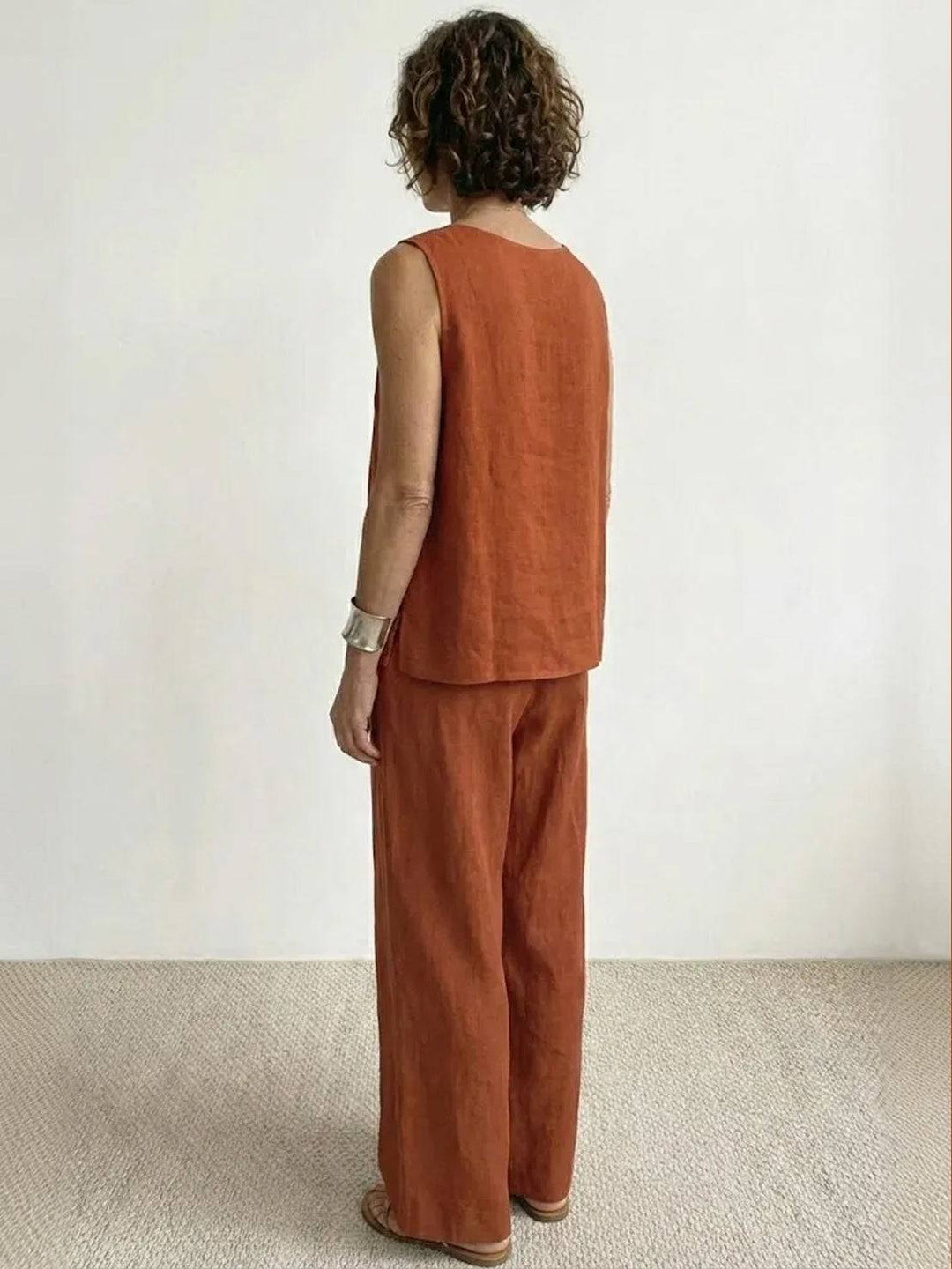 Olasima | Damen set Ärmellos Top und Weithose Zweiteiler