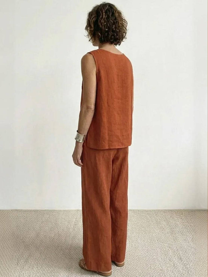 Olasima | Damen set Ärmellos Top und Weithose Zweiteiler