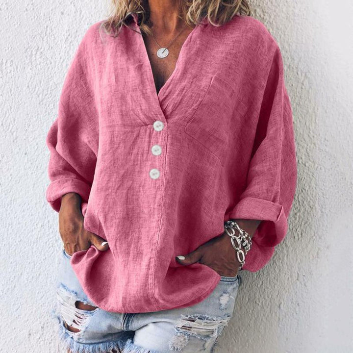 Lorelei | Damen V-Ausschnitt Bluse mit Knopfleiste - Pink - Image 1