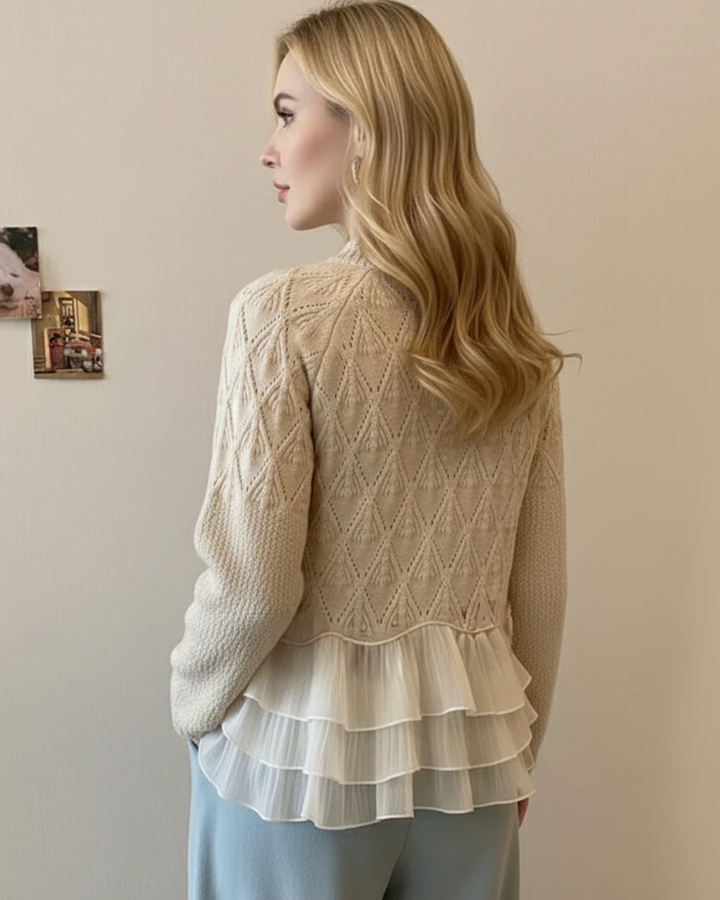 Lorena | Damen Strickpullover mit Rüschendetail - Cream - Image 2
