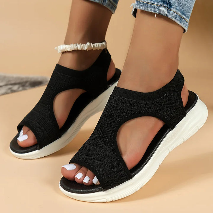 Loretta | Damen Offene Zehen Slip-On Komfort Sandalen - Black - Image 1