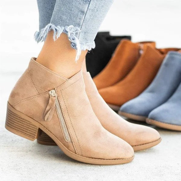 Ava | Damen Ankle Boots Blockabsatz Reißverschluss Stiefeletten