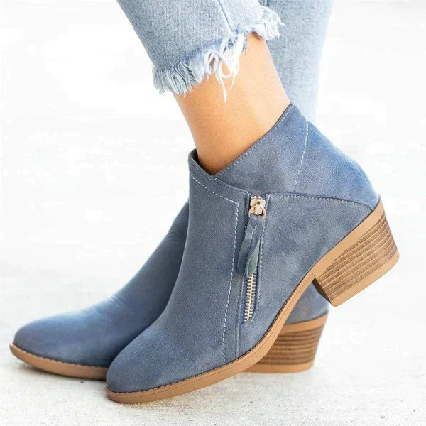 Ava | Damen Ankle Boots Blockabsatz Reißverschluss Stiefeletten