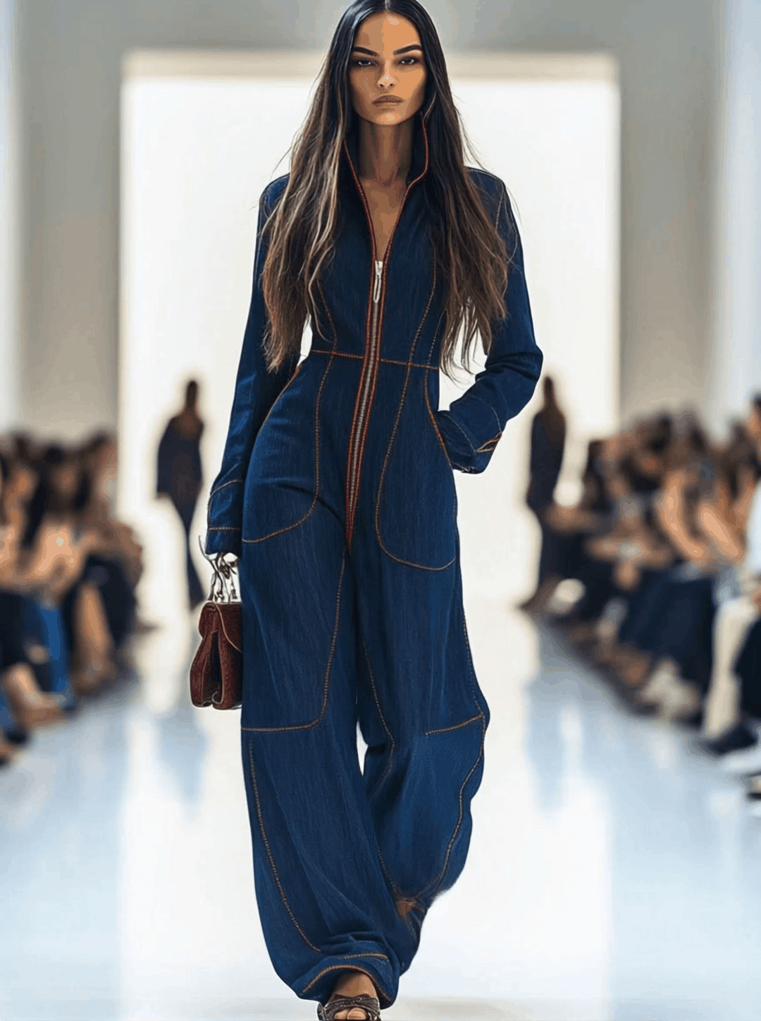 Lucasta | Damen Overall mit Weitem Bein und Langarm - Dark Blue - Image 2
