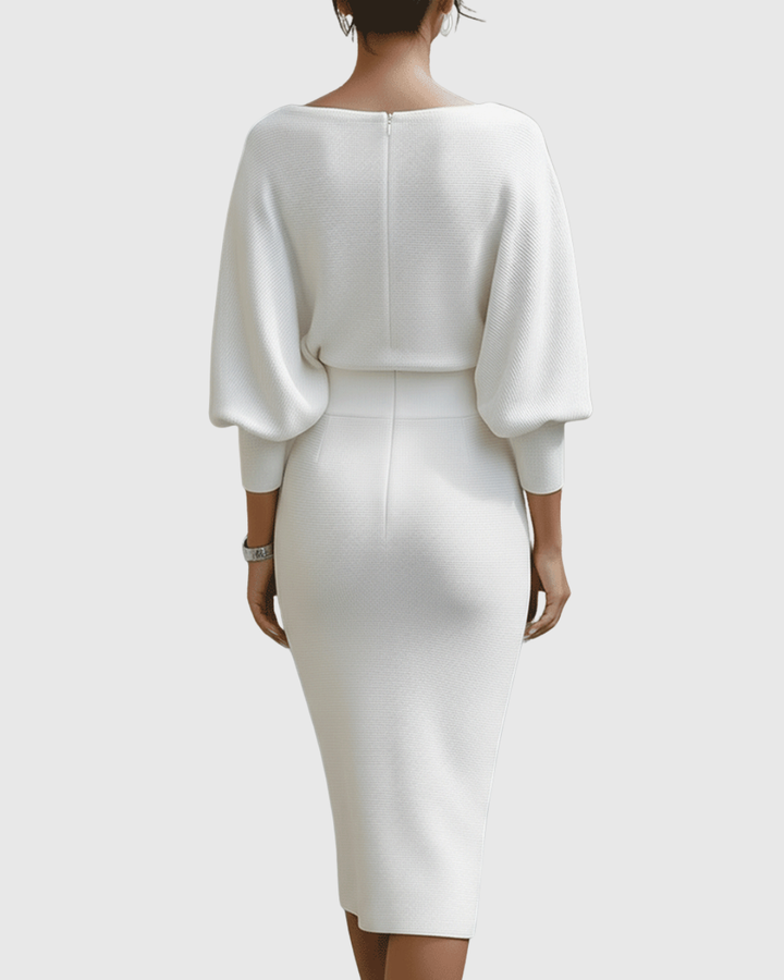 Lucinda | Damen Wasserfallkragen Midi Kleid - Navy - Image 10
