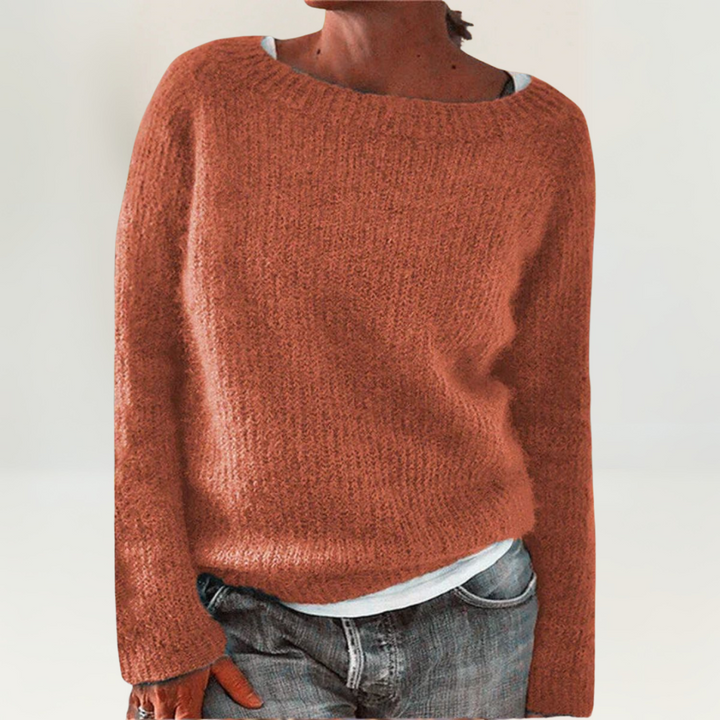 Lunara | Damen Strickpullover Rundhals Langarm - Orange - Image 1