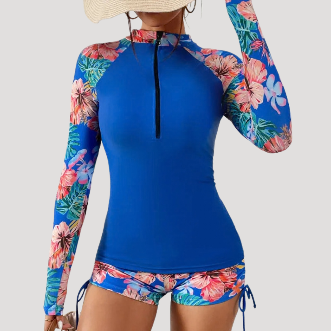 Lysandra | Damen Langarm Blumen Badeanzug Set - Floral - Image 10