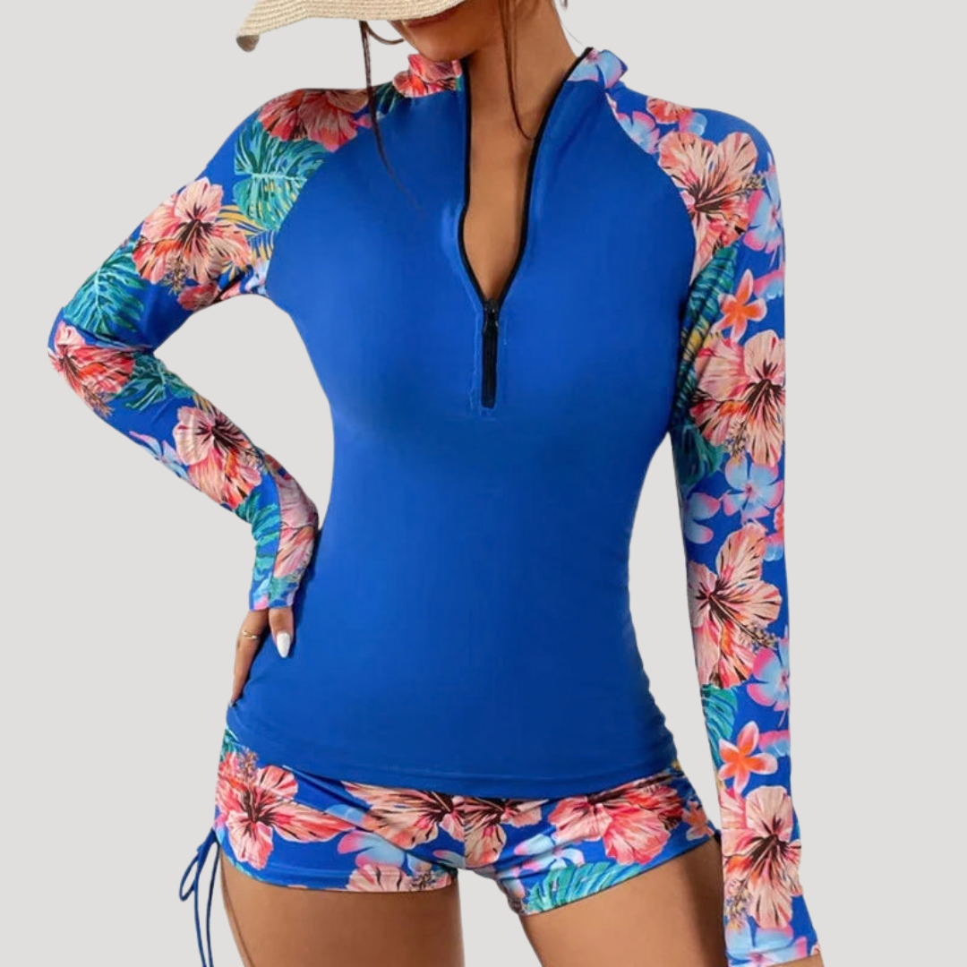 Lysandra | Damen Langarm Blumen Badeanzug Set - Floral - Image 4