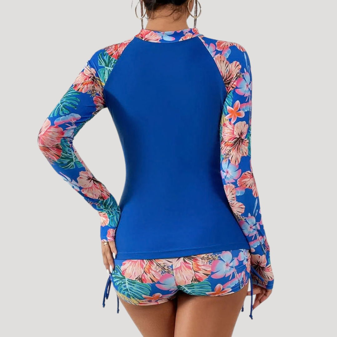 Lysandra | Damen Langarm Blumen Badeanzug Set - Floral - Image 5