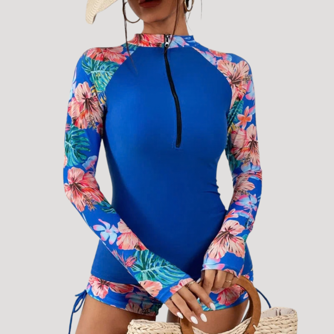 Lysandra | Damen Langarm Blumen Badeanzug Set - Floral - Image 6