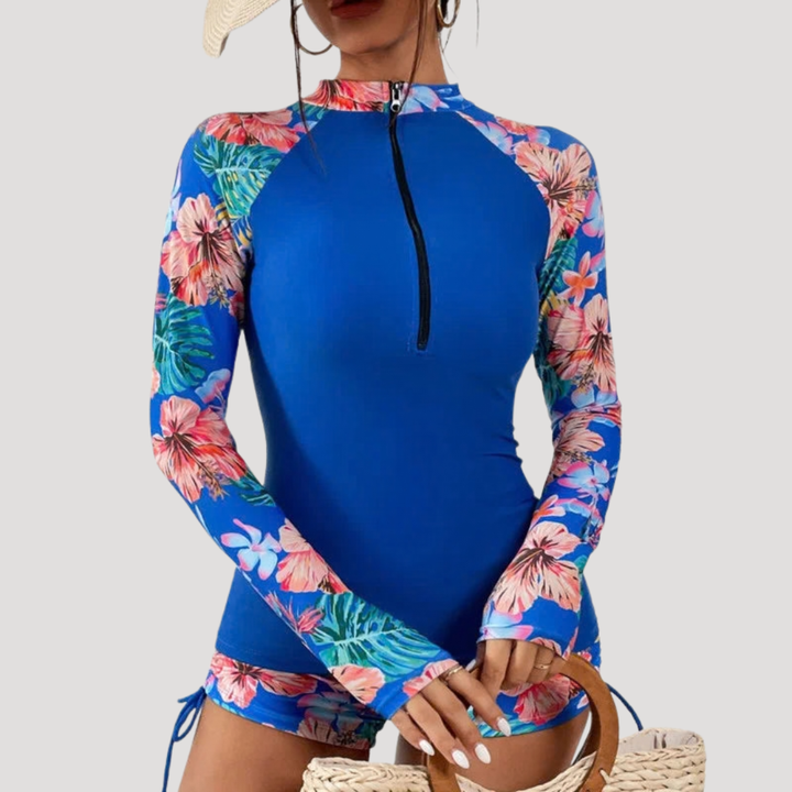 Lysandra | Damen Langarm Blumen Badeanzug Set - Floral - Image 6