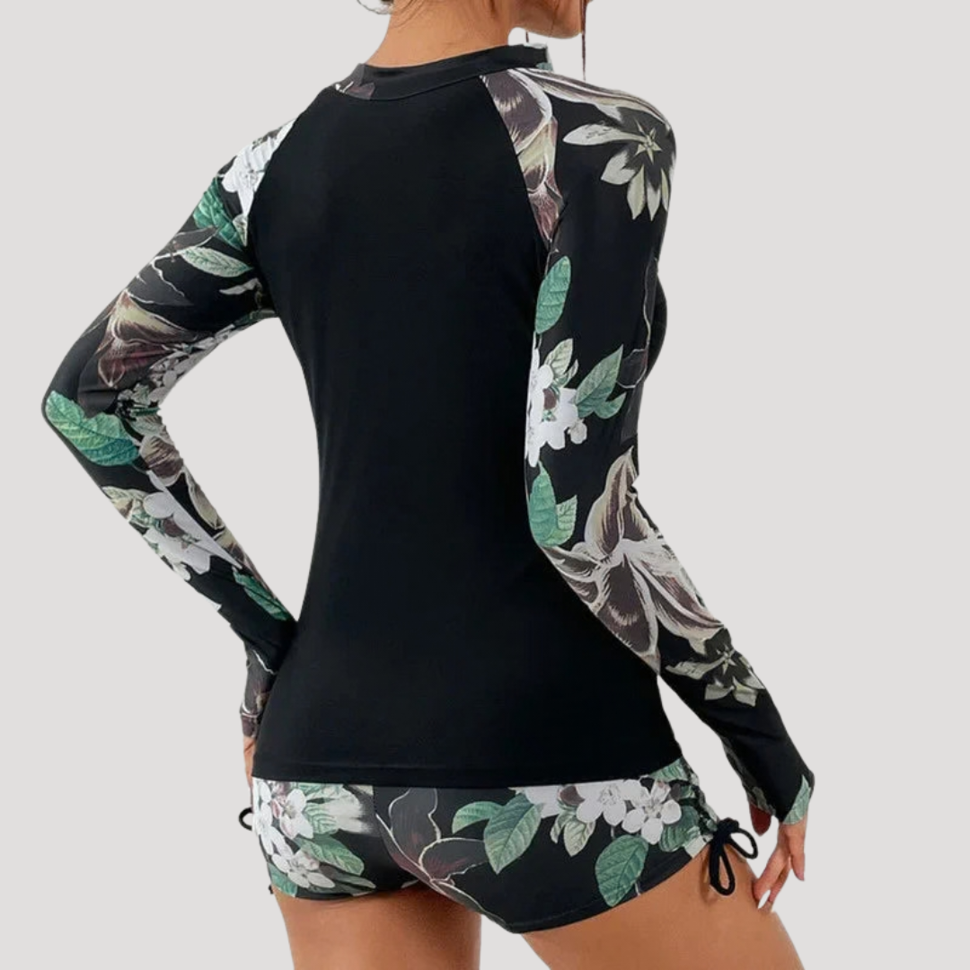 Lysandra | Damen Langarm Blumen Badeanzug Set - Floral - Image 7