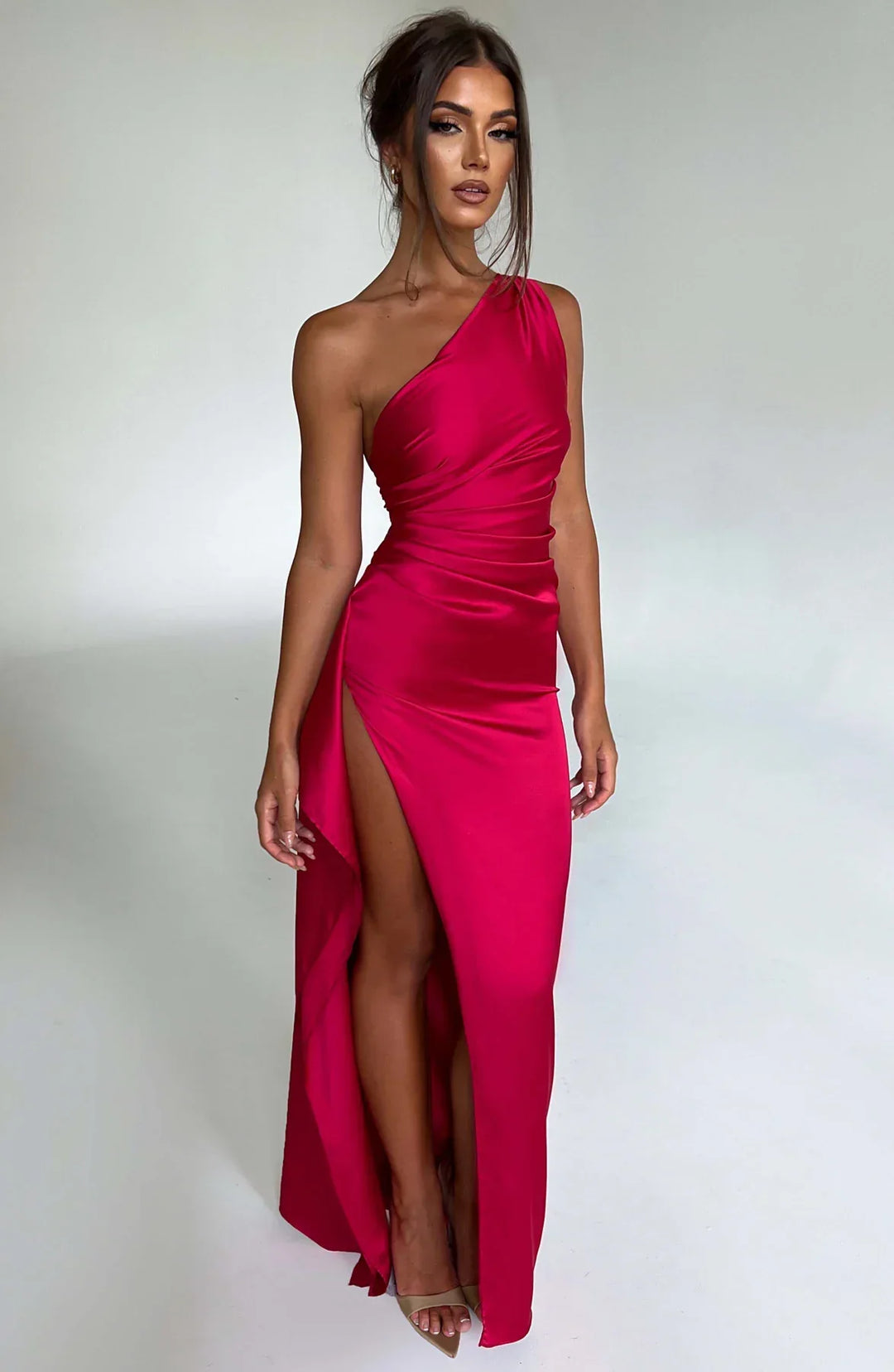 Lysandra | Damen One-Shoulder Abendkleid mit Schlitz - Red - Image 1