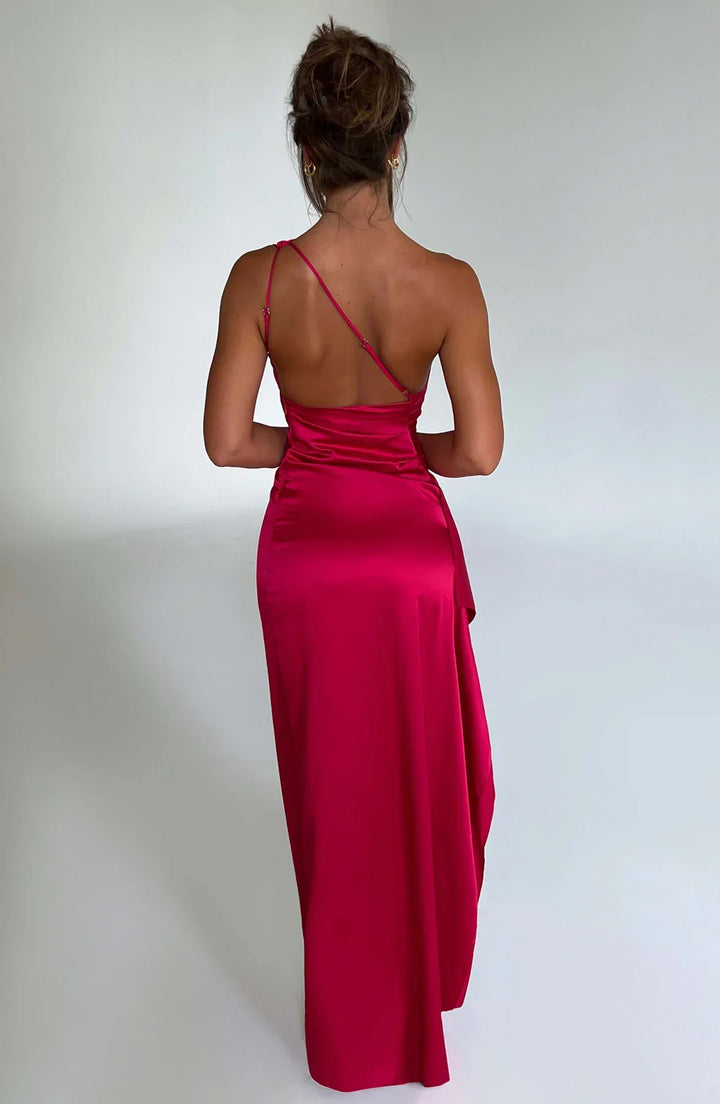 Lysandra | Damen One-Shoulder Abendkleid mit Schlitz - Red - Image 2