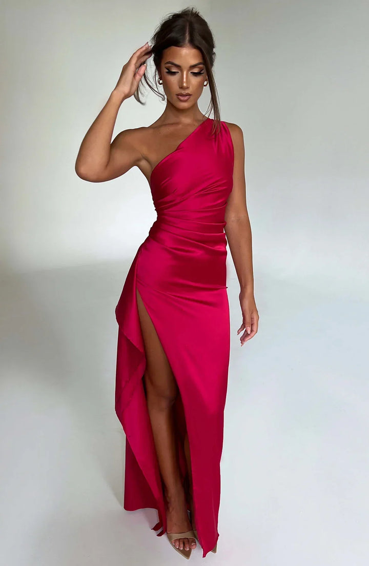 Lysandra | Damen One-Shoulder Abendkleid mit Schlitz - Red - Image 3