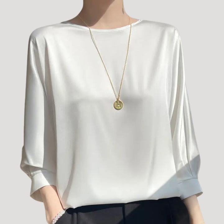 Lysandra | Damen Rundhals Langarm Bluse - White - Image 1