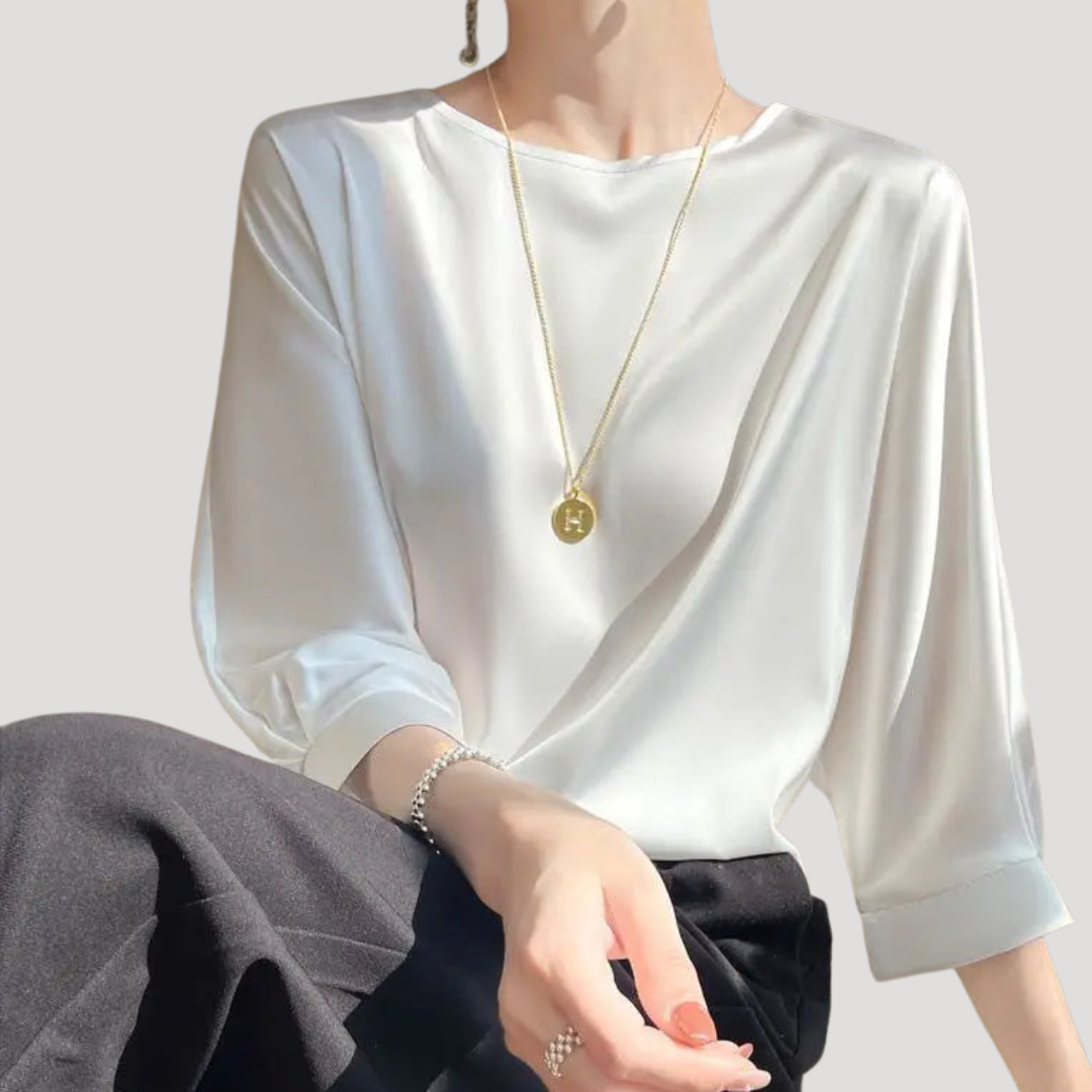 Lysandra | Damen Rundhals Langarm Bluse - White - Image 3