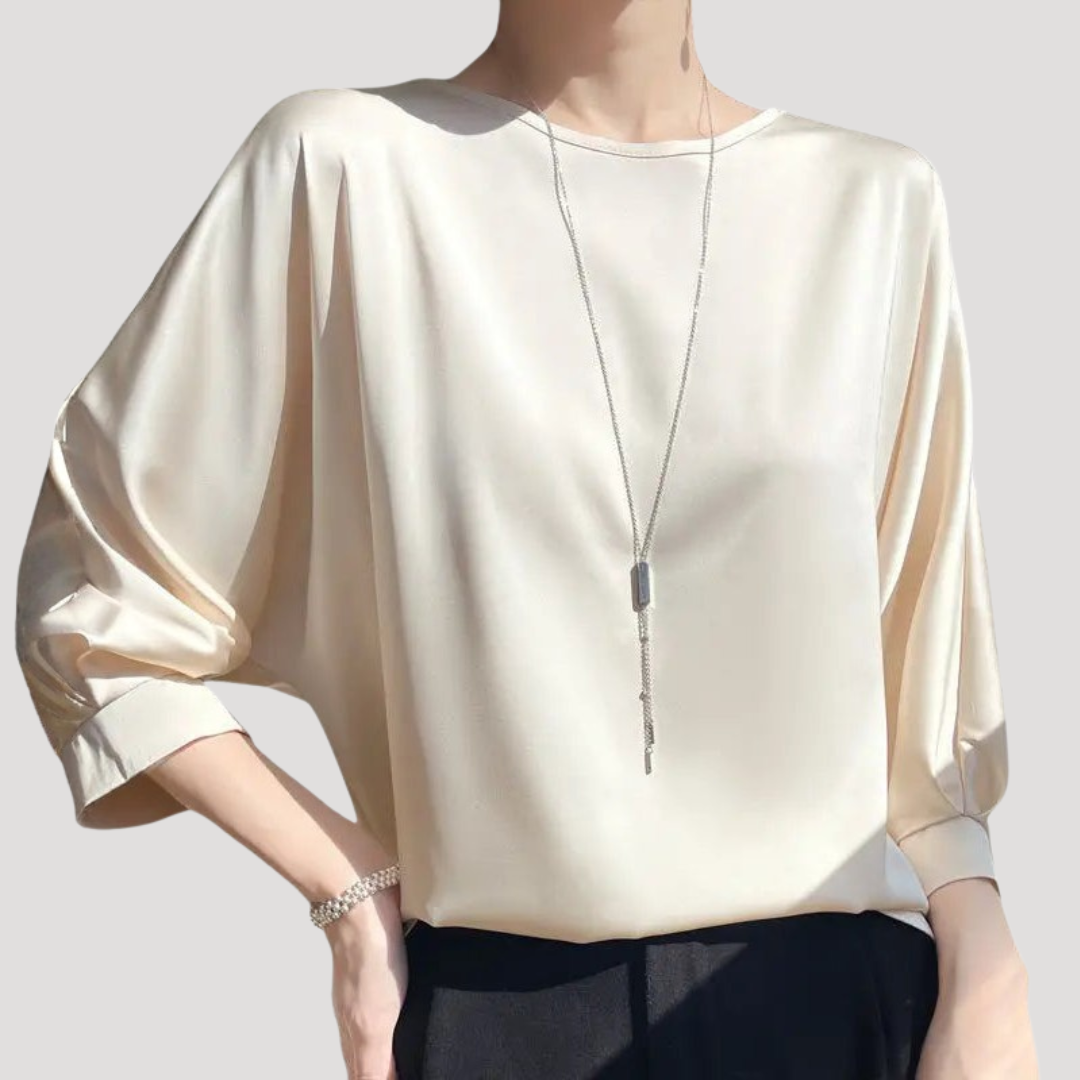 Lysandra | Damen Rundhals Langarm Bluse - White - Image 4