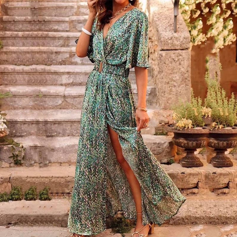 Lysistrata | Damen Wickelkleid Maxikleid V-Ausschnitt - Green - Image 1