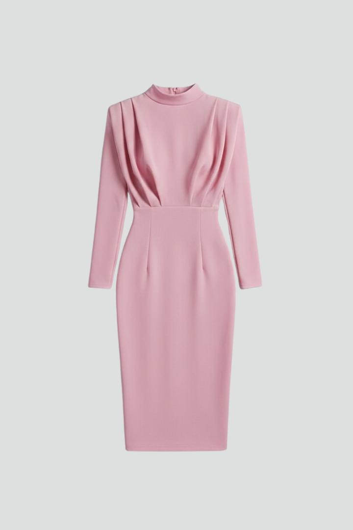 Lysithea | Damen Rollkragen Langarm Maxikleid - Pink - Image 1