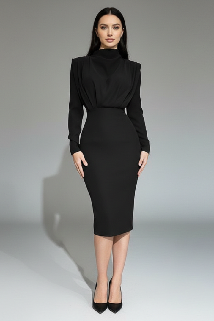 Lysithea | Damen Rollkragen Langarm Maxikleid - Pink - Image 10