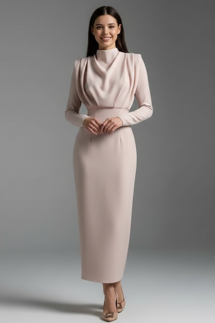 Lysithea | Damen Rollkragen Langarm Maxikleid - Pink - Image 11