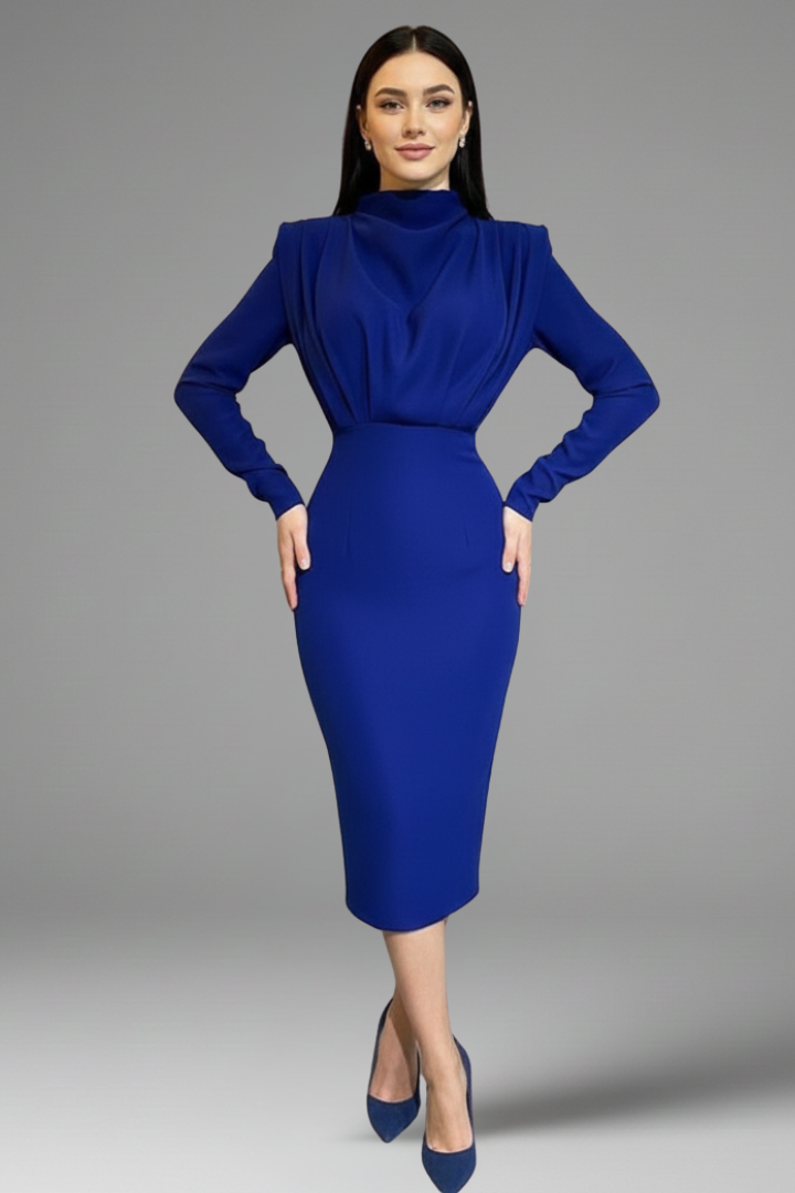 Lysithea | Damen Rollkragen Langarm Maxikleid - Pink - Image 12
