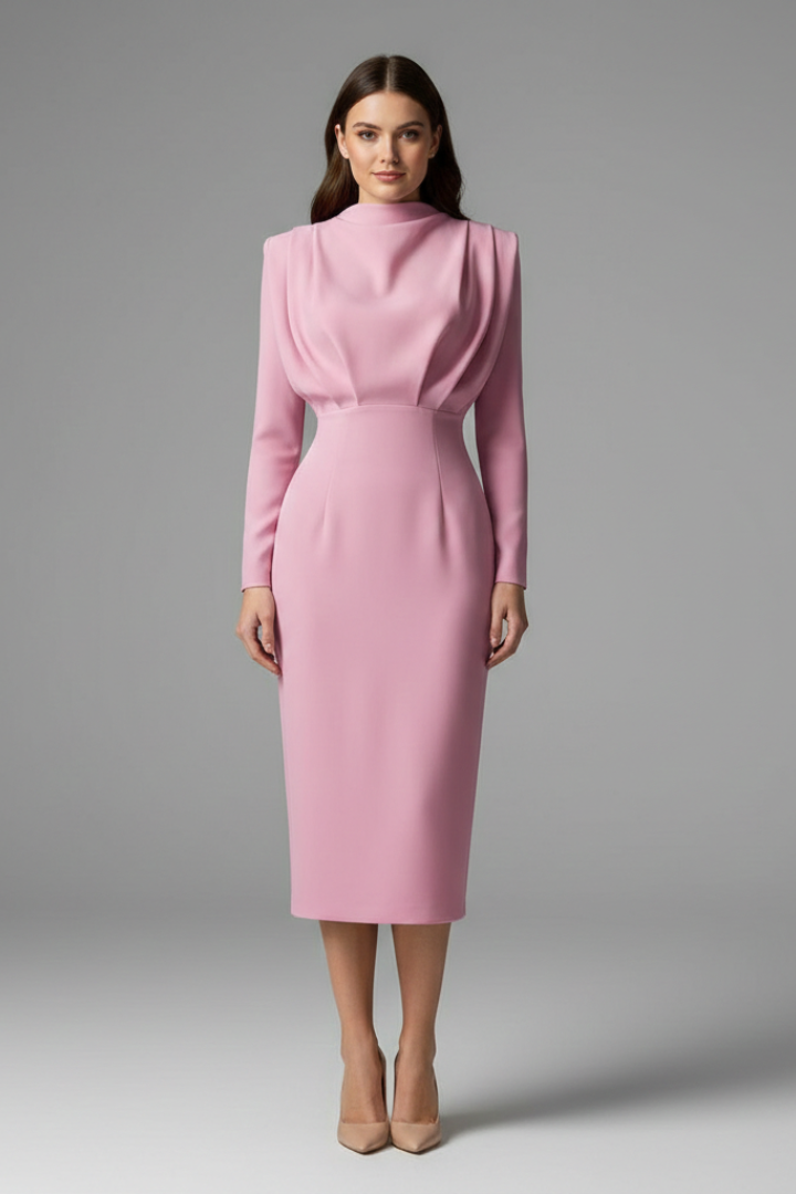 Lysithea | Damen Rollkragen Langarm Maxikleid - Pink - Image 2