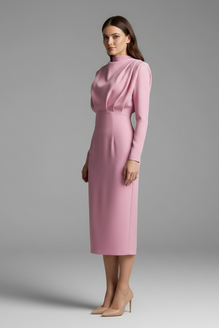 Lysithea | Damen Rollkragen Langarm Maxikleid - Pink - Image 5