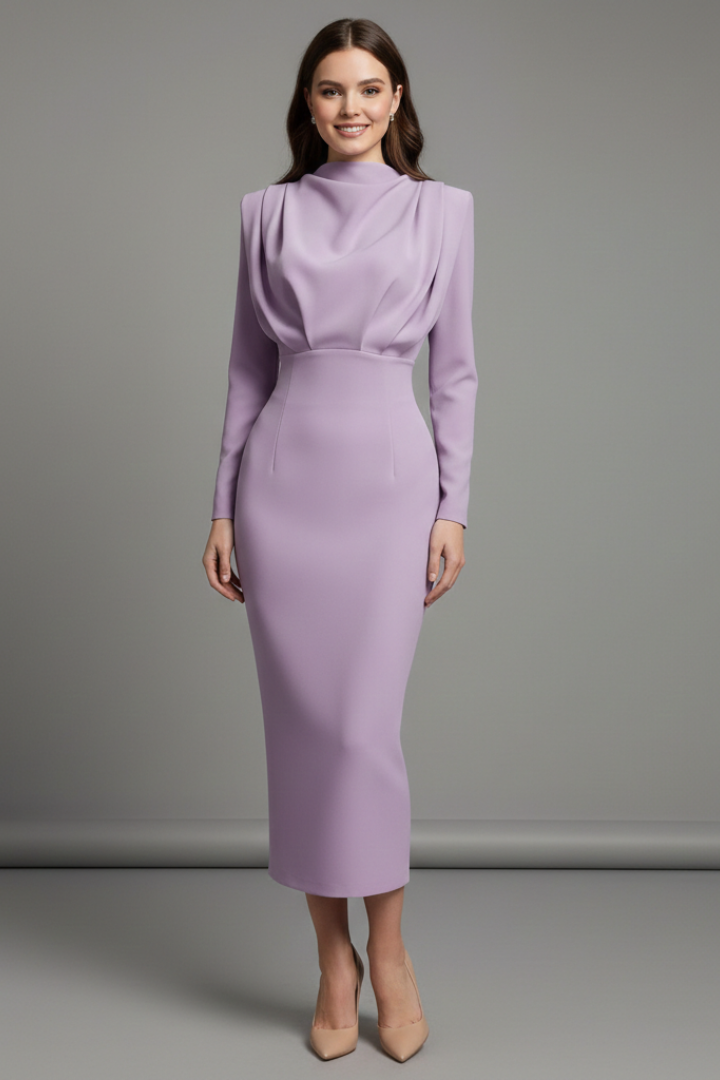 Lysithea | Damen Rollkragen Langarm Maxikleid - Pink - Image 7