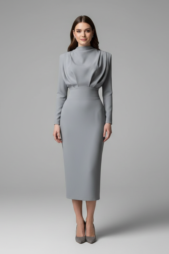 Lysithea | Damen Rollkragen Langarm Maxikleid - Pink - Image 8