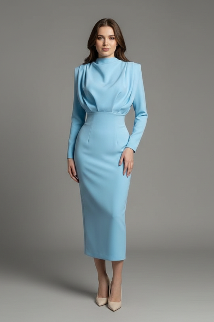 Lysithea | Damen Rollkragen Langarm Maxikleid - Pink - Image 9