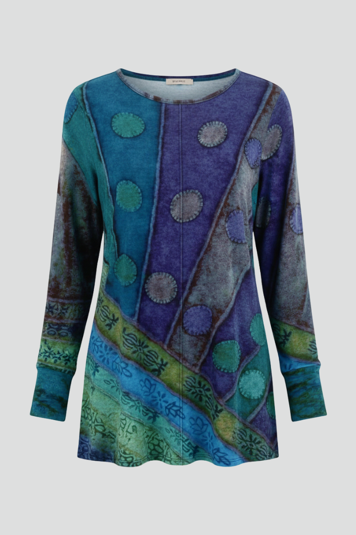 Magdalena | Damen Langarm Tunika mit Patchwork Muster - Image 1
