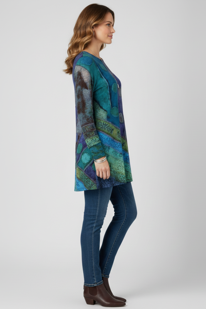 Magdalena | Damen Langarm Tunika mit Patchwork Muster - Image 3