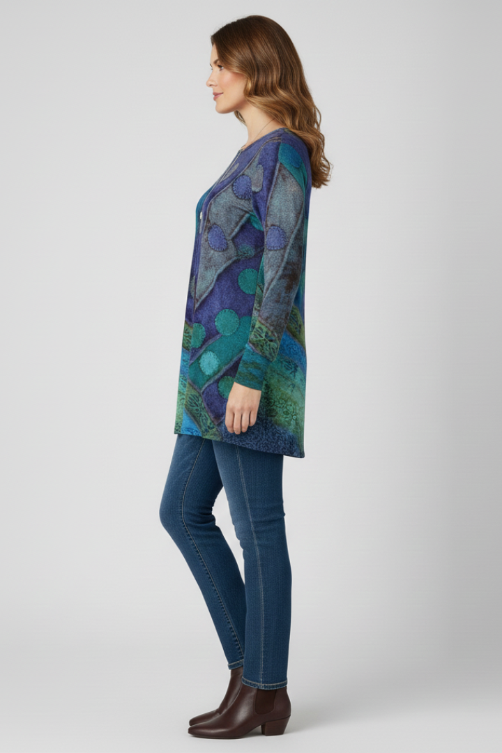 Magdalena | Damen Langarm Tunika mit Patchwork Muster - Image 4