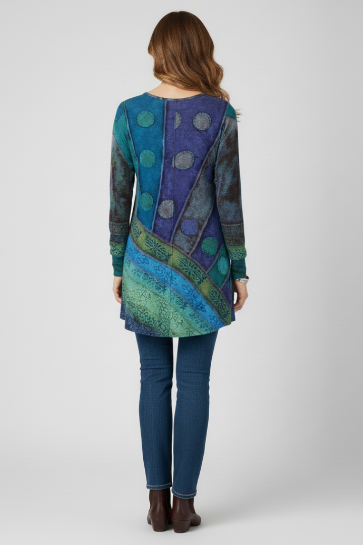 Magdalena | Damen Langarm Tunika mit Patchwork Muster - Image 5