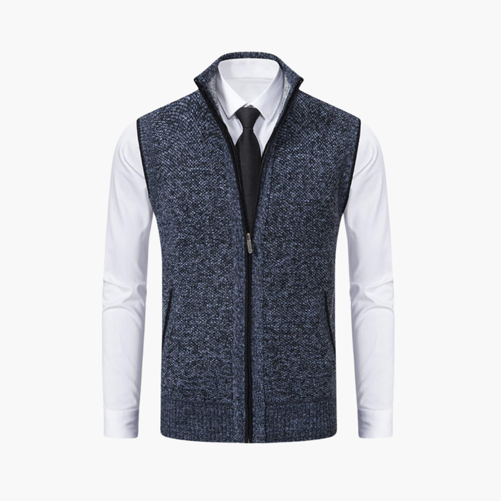 Magnus | Herren Ärmelloser Strickpullover mit Reißverschluss - Navy - Image 1