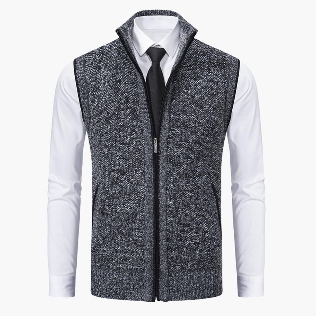 Magnus | Herren Ärmelloser Strickpullover mit Reißverschluss - Navy - Image 12
