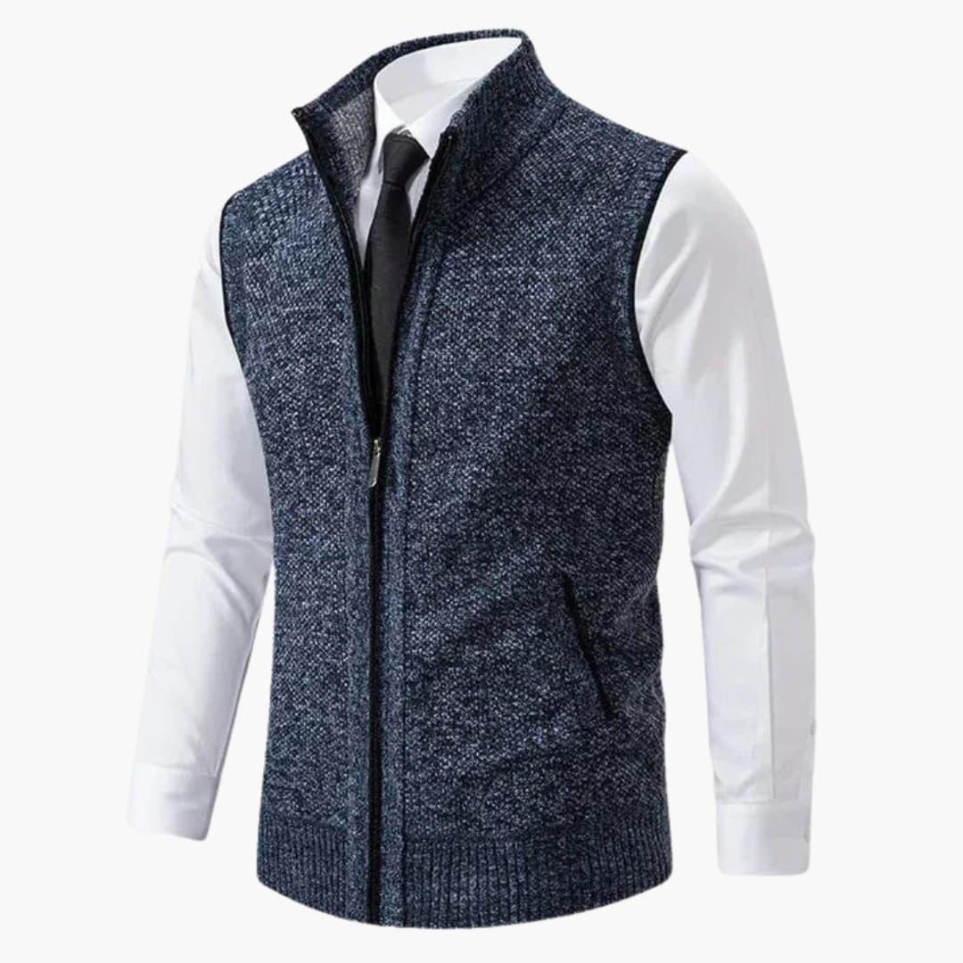 Magnus | Herren Ärmelloser Strickpullover mit Reißverschluss - Navy - Image 2