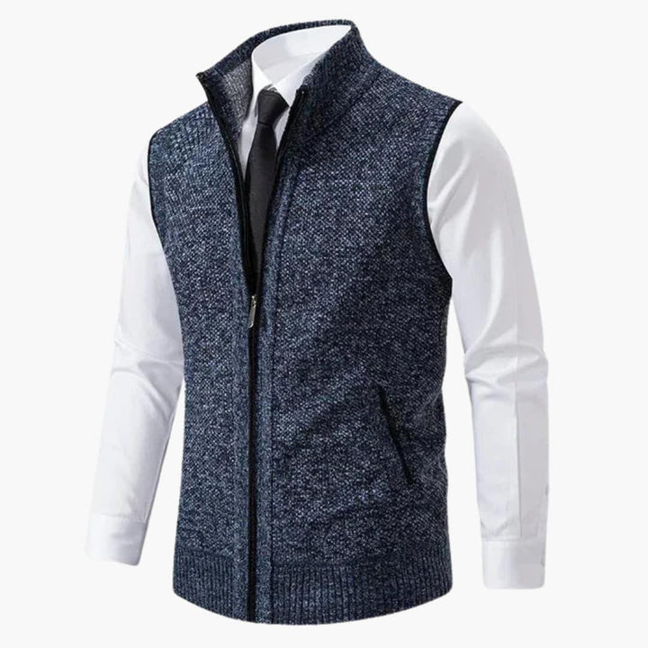 Magnus | Herren Ärmelloser Strickpullover mit Reißverschluss - Navy - Image 2