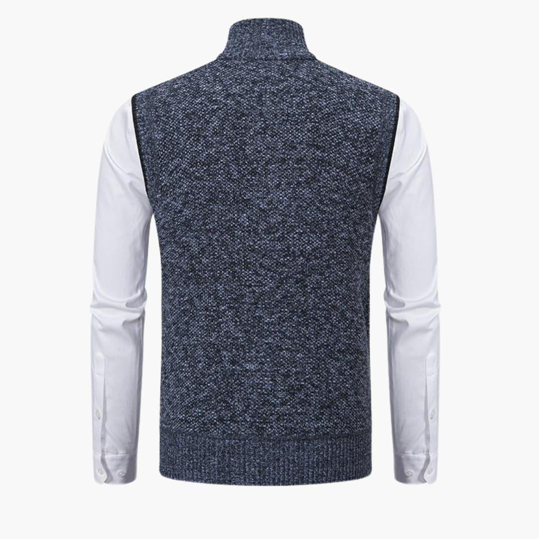 Magnus | Herren Ärmelloser Strickpullover mit Reißverschluss - Navy - Image 3