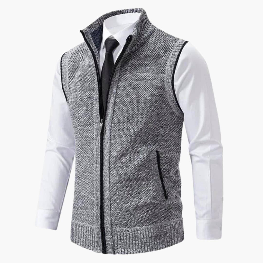 Magnus | Herren Ärmelloser Strickpullover mit Reißverschluss - Navy - Image 5