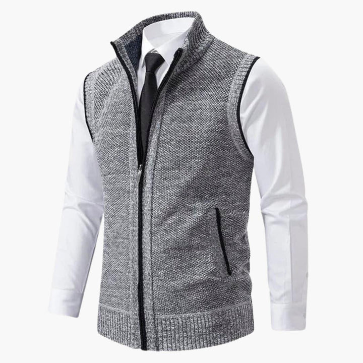 Magnus | Herren Ärmelloser Strickpullover mit Reißverschluss - Navy - Image 5