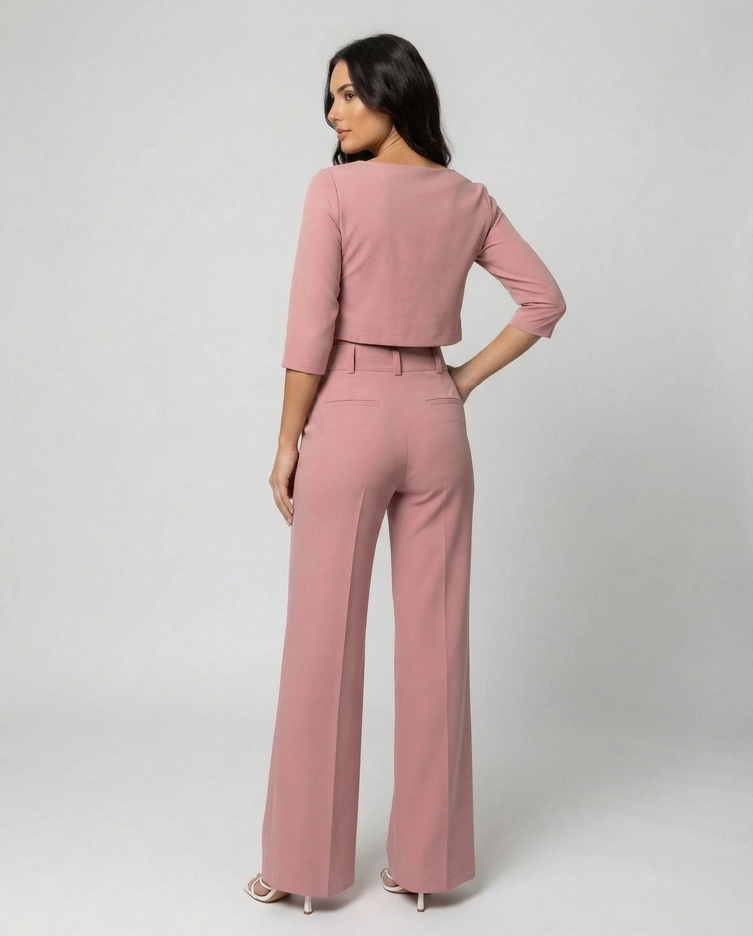Maiken | Damen Zweiteiler Crop Top Weite Hose Set - Pink - Image 3