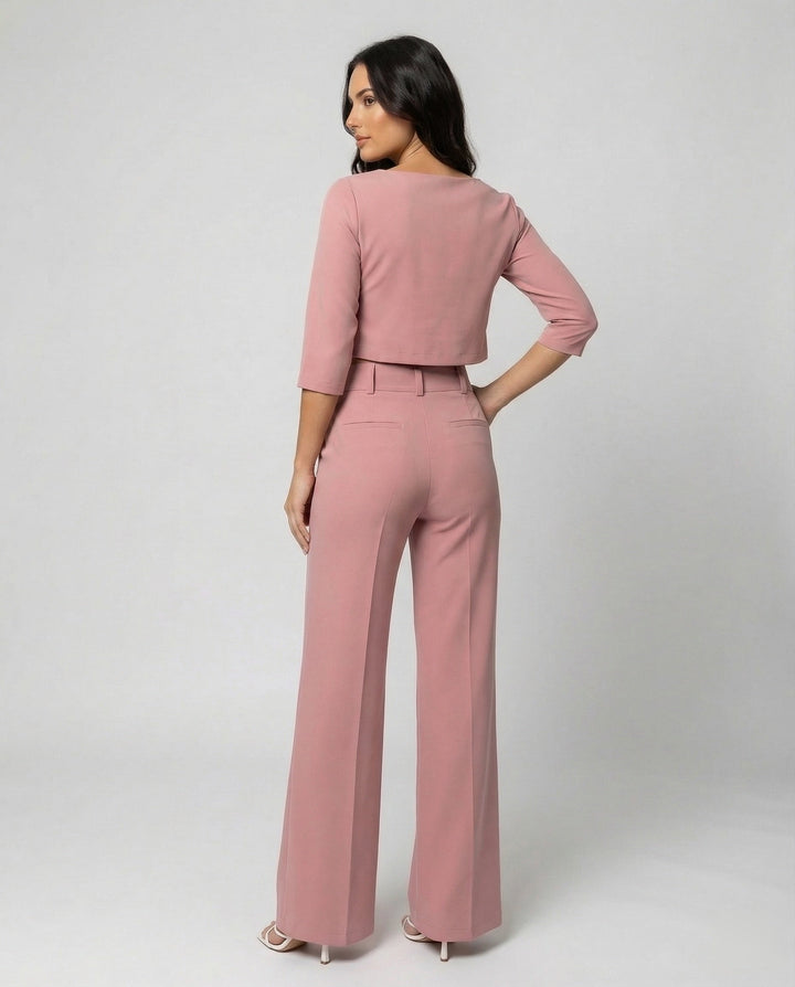 Maiken | Damen Zweiteiler Crop Top Weite Hose Set - Pink - Image 3